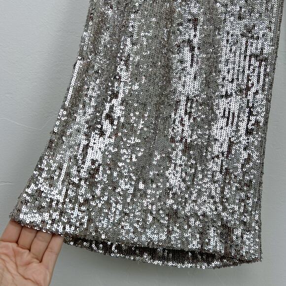 Express Silver Sequin Cropped High-Rise Wide Leg Pants - Picture 9 of 15